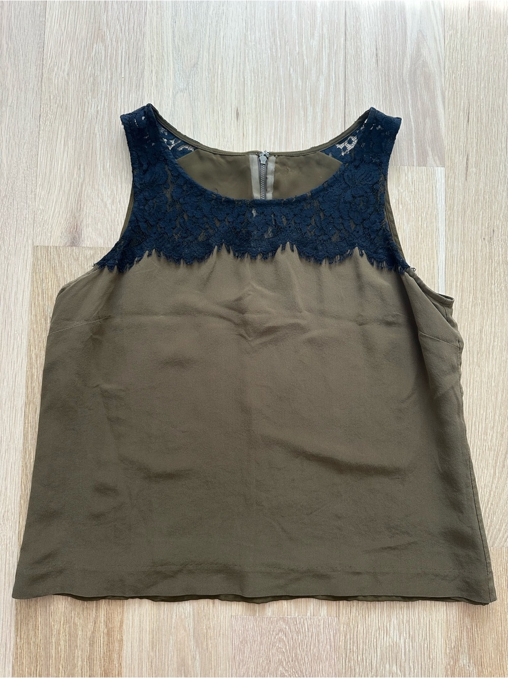 J.CREW - Sleeveless Lace Blouse in Olive - Size Large